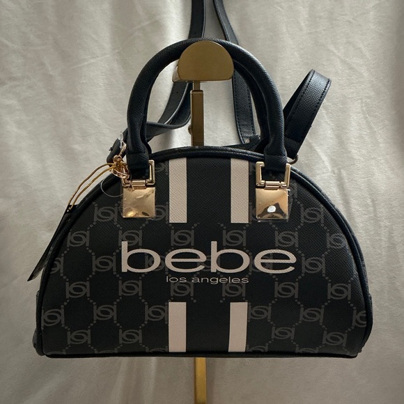 bebe Handbags - Bebe 2 In 1 Black and White Paisley Pu Dome Mini Satchel Bag with Mini Pouch